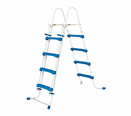 Summer Waves Échelle de sécurité - 4 niveaux - Bleu/Blanc - 132 cm - 150 kg - Pliable et Antidérapante