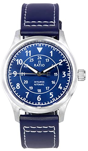 RATIO Skysurfer Pilot Blue Sunray Dial Leather Automatic RTS309 200M Men's Watch