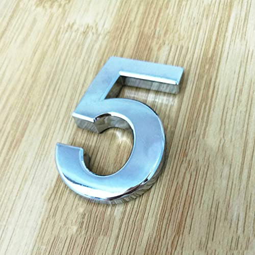 3D Self Adhesive House Plaque Numbers 5cm 0-9 Letters A-Z Dash Sign Door Plate Modern Silver Number Hotel Address Digits 3M Sticker ABS Electroplating, for Apartment Mailbox Indoor (5)