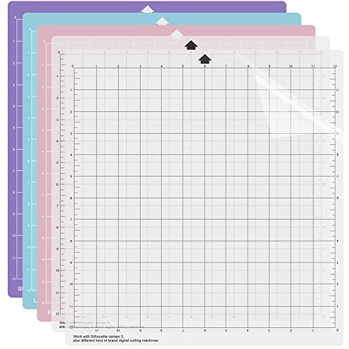Juego de 5 alfombrillas de corte para Silhouette Cameo 4/3/2/1, 12 x 12 pulgadas, alfombrillas de corte autoadhesivas con variedad de adhesivos, alfombrillas de corte rasterizadas antideslizantes para