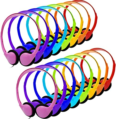 CN-Outlet Kids Headphones 16 Pack Bulk Multi Color for School Classroom Students Children Toddler Boys Girls Teen and Adult