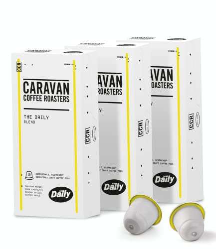 Caravan Coffee Roasters The Daily Blend (30 Pods) | Award-Winning 100% Compostable Coffee Pods | Compatible with Nespresso Coffee Machine | Medium Dark Roast | Chocolate/Baking Spice | Strength 4/4