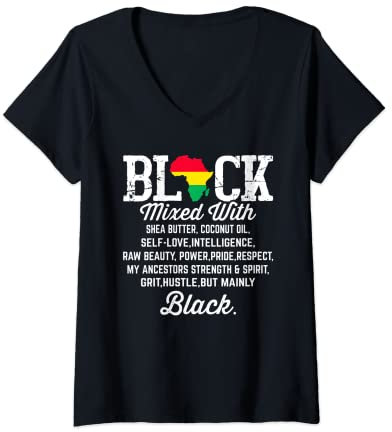 Damen Schwarz gemischt mit Sheabutter Kokosöl Selbstliebe T-Shirt mit V-Ausschnitt