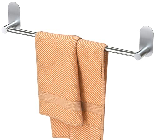 HITSLAM Handtuchhalter Bad ohne Bohren Silber 45 cm, Badezimmer Handtuchhalter Edelstahl SUS304 Handtuchstange Wandmontage, Moderne Badetuchhalter Handtuchhalter Selbstklebend, Zwei Installationen