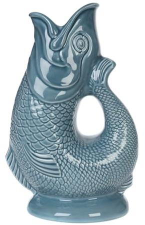 Gurgly Icónica Jarra Glug de 28 cm, grande, 1,4 l, color azul y gris, jarra decorativa para peces