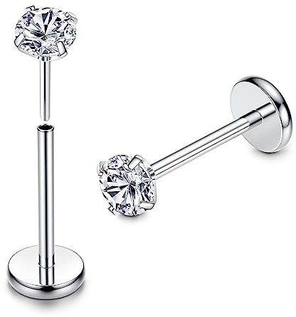 ADRAMATA 2Pcs G23 Titanio Piercing Labbro Brillantino Senza filo Medusa Labret Piercings Piccolo Piercings Naso CZ Opale Orecchio Argento Piercing Helix Trago