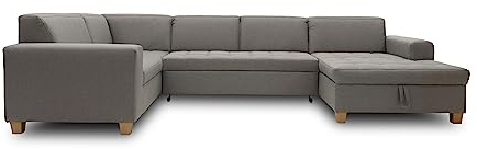 DOMO. collection Wohnlandschaft Sugar, Sofa Schlaffunktion, Couch, Polstergarnitur, Moderne U-Form, 162 x 333 x 199 cm, hellgrau