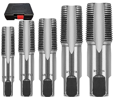 Evzvwruak 5-Teiliges NPT-Rohrgewindebohrer-Set, 1/8, 1/4, 3/8, 1/2 und 3/4 NPT-Gewindebohrer für Verschiedene Klempner, Mechaniker und Heimwerker, Einfach zu Bedienen