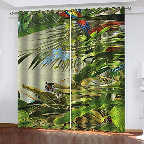 Blickdichte Vorhänge Mit Motiv 3D Tropischer Dschungel-Tiger Kinder Gardinen Blickdicht Ösen Gardine Thermo 264x214 cm Schlafzimmer Kinderzimmer Vorhänge Dekoratives Muster, Verdunklungsvorhänge