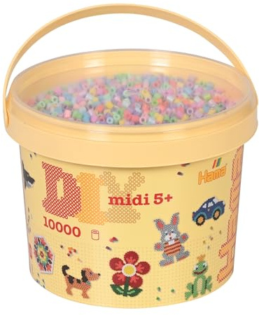 Hama Midi Perlen Eimer zum Basteln | ca.10000 Schmelzperlen | Mosaik Deko Kinder ab 5 Jahren | Mix Pastellfarben