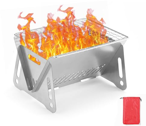 MRDEER Lightweight Portable Wood Burning Camping Stove Folding Stove for Camping with Storage Bag Collapsible Camp Stove Set Stainless Steel Outdoor Cooking for BBQ Camping Picnic Travelling Hiking