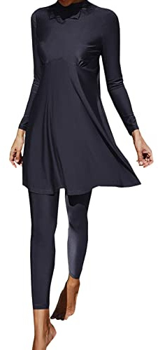 KBOPLEMQ Mujer Burkini Discreto Traje de baño Oriente Medio Árabe Islámica Ropa de playa Musulmana Trajes de baño Musulmanes Rash Guard Manga Larga Traje de baño Top + Pantalones Trajes de baño de