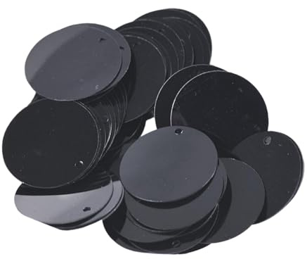 Fonowx 85 Piezas de Lentejuelas Sueltas Redondas Planas de 20mm, Lentejuelas Redondas Sueltas, con Agujero, decoración, Accesorios de DIY para Bordado, Negro