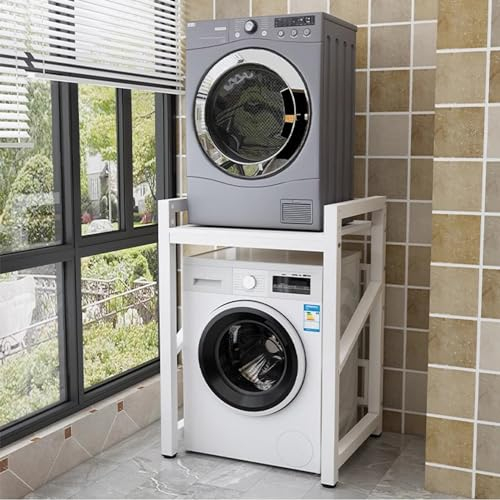 WABMJGW Washer Dryer Stand Stacking Kit,Drum Washing Machine Cabinet Storage Rack,Height Adjustable Washer Storage Rack Unit,4cm Thick Steel Frame,Non-Slip Feet,D-73x63x105cm