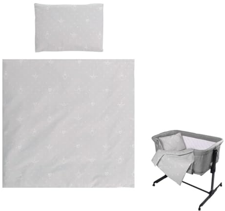 Lorelli Babybettwäsche-Set Eva 5-tlg Decke 75 x 75 cm, Kissen 29 x 42 cm, Bezüge, Farbe:hellgrau