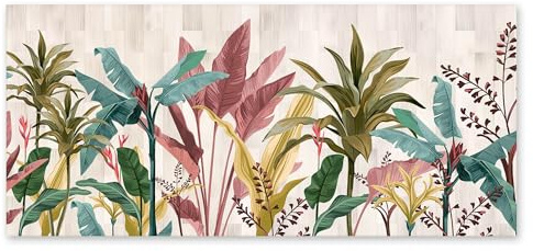 Lupia - Quadro moderno su Tela Canvas DEEP 65x143 cm BANANA LEAVES BEIGE, Tela Cotone, Stampa, Made in Italy, Telaio in Legno, casa, soggiorno, capezzale camera da letto, hotel, ufficio