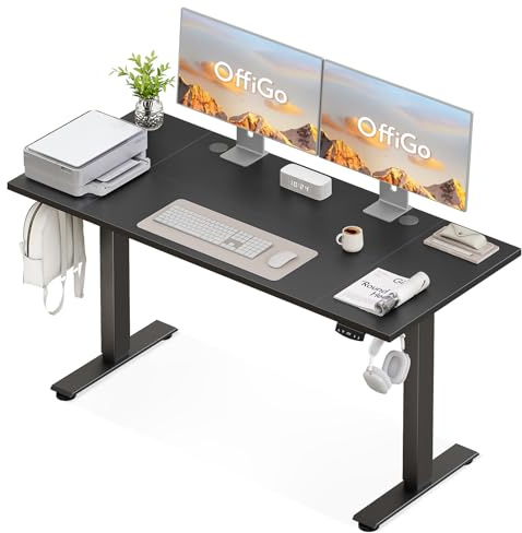 OffiGo Höjdjusterbart skrivbord, 160 cm elektriskt skrivbord, ergonomiskt bord med minnesfunktion, spelbord höjdjusterbar, modernt datorbord för hem och kontor, svart