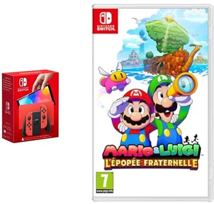 Nintendo Console Switch - Modèle OLED Edition Mario (rouge) & Mario & Luigi : L'épopée fraternelle