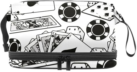 Spades Poker Card Chips Dice Double Layer Cosmetic Bag for Women and Girls, Travel Toiletry Bag Makeup Handy Pouch Organiser Bag with Brush Compartment