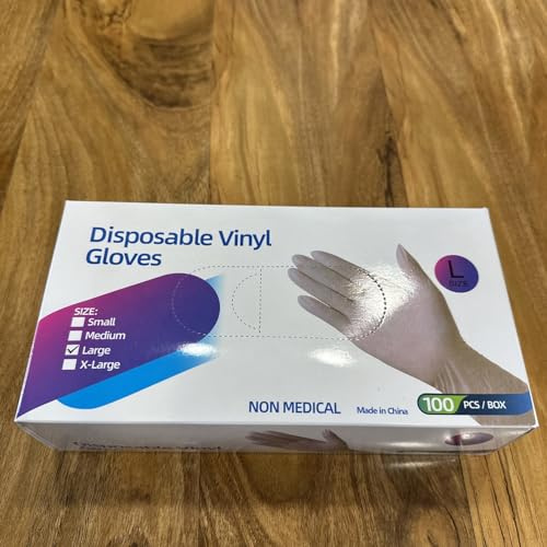 Disposable Vinyl Gloves, Large Size, 100 Pieces per Box, Non-Medical