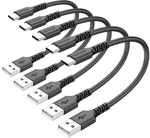 Cable USB A a USB C resistente de 15 cm, paquete de 5 cables USB C de 15 cm | cable de carga corto tipo C de 3 A para iPhone 17/16/15, para Samsung Galaxy S25, S24, S23, S20, S10 y S9