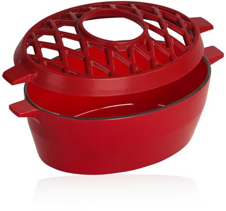 BBQ-Toro Umidificatore in ghisa smaltata | rosso, 2,7 litri | Umidificatore in ghisa | Umidificatore per stufa a legna | Vaschetta per camino, evaporatore per stufa, umidificatore per ambienti