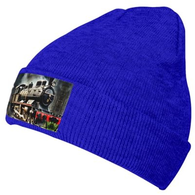 IPPONGET ånglok tåg tryck unisex hatt stickad mössa mjuk varm mössa för vinterhatt och utomhusaktiviteter hatt, BLÅ, one size