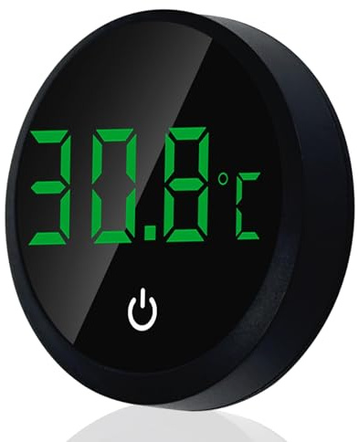 Yuio Fish Tank Thermometer Digital Aquarium Thermometer with LED Display Wireless Touch, Stick-on, ±0.5°C Accuracy for Monitoring Tropical Fish Turtle Reptile Glass Water Tank Temperature (Black)