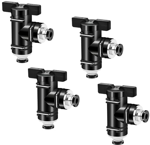 TINGJS Pneumatik Steckverbinder Rechtwinklige 4 mm Pneumatischer Kugelhahn mit Absperrhahn für Schnellen Anschluss von Luftleitungen 4 Stück