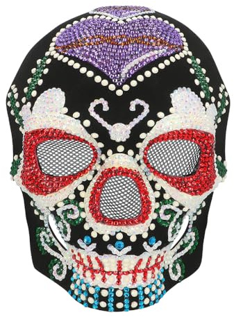 Boland - Maske Day of the Dead mit Strass | Gesichtsmaske für Horror Kostüm, Halloween, Karneval und Mottoparty, Skelett, Totenkopf