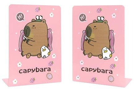Capybara Buchstützen, Rosa, L-förmig, niedlicher Tier-Buchstützenhalter für Regale, Kawaii-Schreibtischdekoration für Kinderzimmer, Mädchenzimmer, Büro und Schulbedarf (1 Paar)