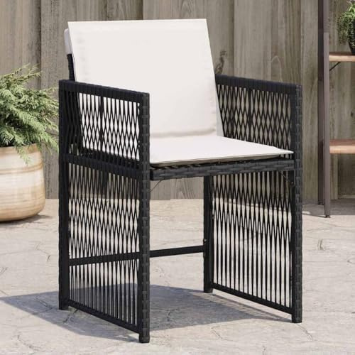 XINCXIN Gartenstühle, Korbsessel Stühle Gartenmöbel Gartensessel Geeignet für Outdoor Garden Pool Balcony mit Kissen 4 STK. Schwarz Poly Rattan