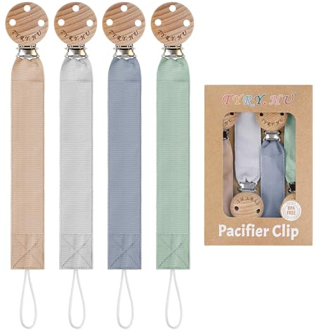 TYRY.HU Catenella Portaciuccio Tessuto Morbido Catenella Ciuccio Fatto a Mano Succhietto Porta Clip di Legno Cotone Bambini Ragazzi Massaggiagengive Clip Baby Regalo,4 Pezzi