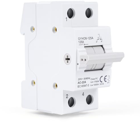 Jadeshay Manueller Transferschalter, Umschalter Hutschiene 1 Polig 125A Lasttrennschalter Dual Power Manual Transfer Isolating Switch Interlock Schutzschalter DIN-Schienenmontage 230AC