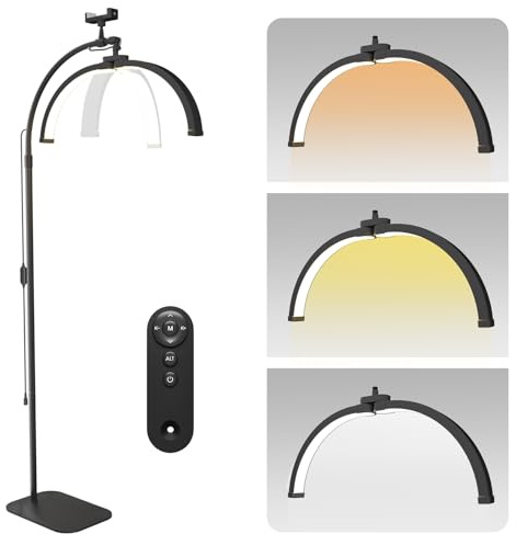 HomdMarket Faltbar Halbmond-Lampe Kosmetik 360° Drehbare Wimpern Lampe Halbmond mit Fernbedienung und Smartphone-Halterung, Höhenverstellbar Wimpern Licht, 3 Farbton- und 5 Stufen-Helligkeitsregelung