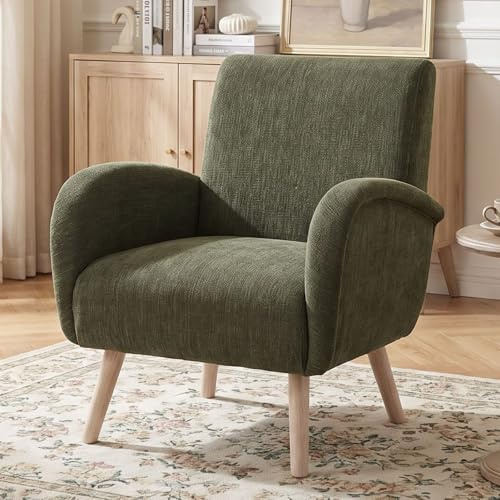 chairus Armchair for Living Room Chenille Accent Chair Single Upholstered Lounge Tub Chair with Wooden Legs (Green)