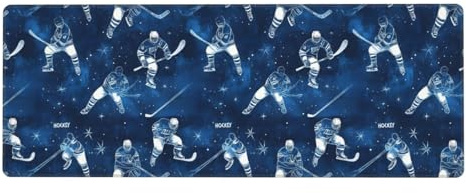 Grand tapis de souris de jeu imprimé joueur de hockey bleu, 30,5 x 80 cm, grand tapis de souris pour clavier d'ordinateur, tapis de bureau antidérapant, tapis de souris pour bureau, maison