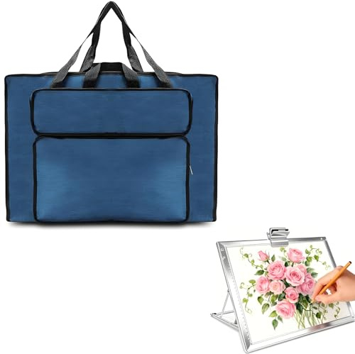 xutong Zeichentasche A2, Künstlermappe Handtasche, Blau, for Art Supplies Storage,Waterproof Drawing Bag, Art Folder with Side Pocket for Art Utensils