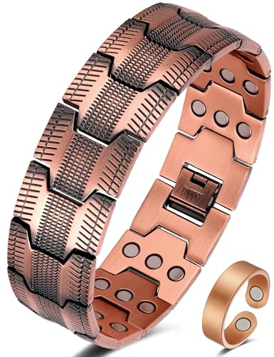 Jeracol kupferarmband herren mit magneten, 3row Ultrastarke Magnete 99,99% massives kupfer magnetarmband herren, verstellbare Größe und Schmuck – Geschenkbox (kupfer)