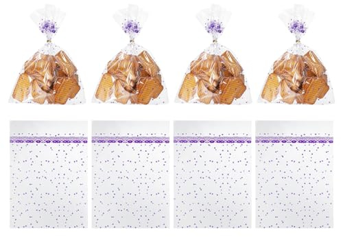 QUARKZMAN 100 Bolsas Transparentes De Dulces 9.8 X 7.1 Color Púrpura | Bolsas De Galletas Para San Valentín, Con Cierres De Alambre, Para Envases De Dulces De San Valentín