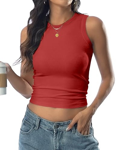 DUOEASE Canotta Donna Estiva Girocollo Canottiera Donna Senza Maniche Basic Crop Top Slim Fit a Coste Top Elegante