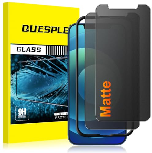 QUESPLE 2 Pack for iPhone 12/12 Pro Matte Privacy Screen Protector 6.1-Inch, 28°Anti-Spy Matte Tempered Glass Film, Anti-Fingerprint, Anti-Glare Matte Screen, Military-Grade Protection