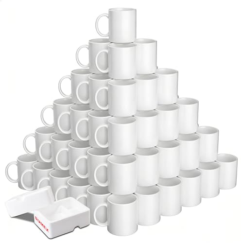 Sumex Juego de 48 tazas de café de cerámica blanca de sublimación de 11 onzas para té, leche, latte, cacao caliente