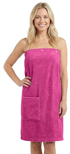 LAYNENBURG Premium Saunakilt Damen mit Knopfverschluss - 100% Baumwolle – Öko-Tex 100 - Frauen Saunatuch - Frottee Sauna-Handtuch, Kilt mit Gummizug für Wellness, Spa & Sauna(S-L Fuchsia)