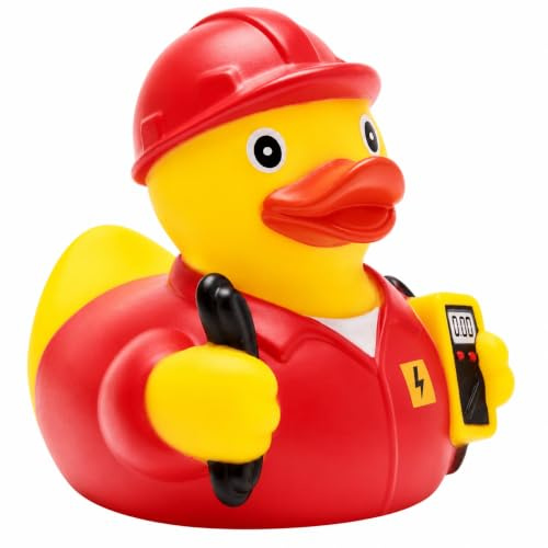 Duckshop I Badeenten Elektriker I Quietscheente I Quietscheentchen I Geschenk für Handwerker I Präsent Sammler (Badeente Elektriker -rot-)