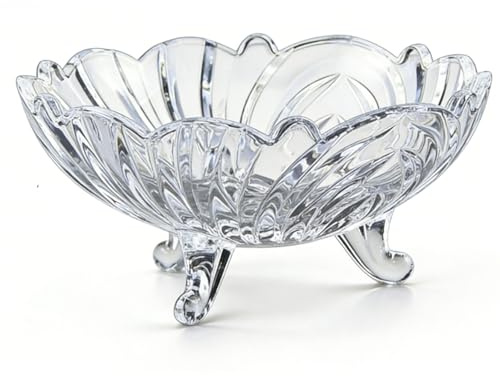 OVAQUIXI Frutero, Estilo Nórdico, Borde Ondulado, Cuenco Decorativo de Vidrio con Patas para Encimera de Cocina, Decoración de Mesa para el Hogar (Transparente 22cm)