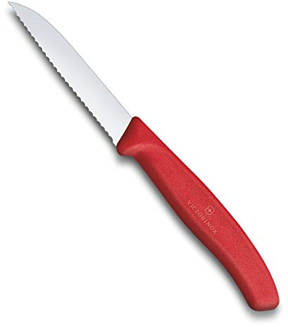 Victorinox, 6.7431, Swiss Classic, Gemüsemesser, Extra scharfe Klinge, mit Wellenschliff, robuster Kunststoff-Griff, Rot, Made in Switzerland, Spülmaschinengeeignet