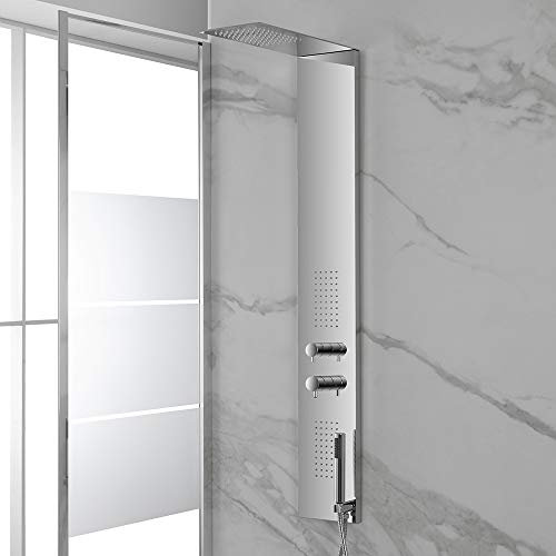 Inbagno Colonna Doccia Slim in Acciaio Inox Cromo, 140x20 cm, 3 Funzioni con Finitura a Specchio