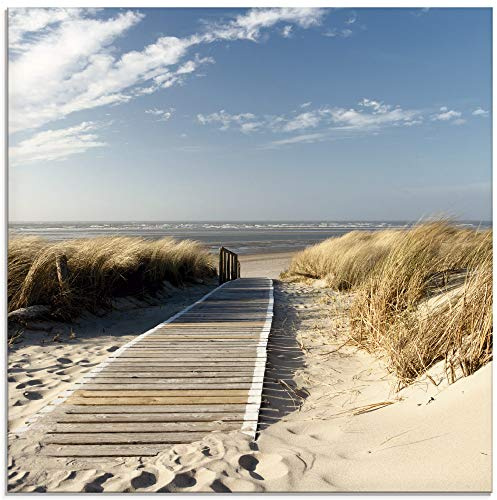 ARTland Wanddeko Glasbilder Wandbild Glas Bild einteilig 50x50 cm Quadratisch Strand Meer Küste Nordsee Natur Landschaft Dünen Gräser Steg Maritim T5RM