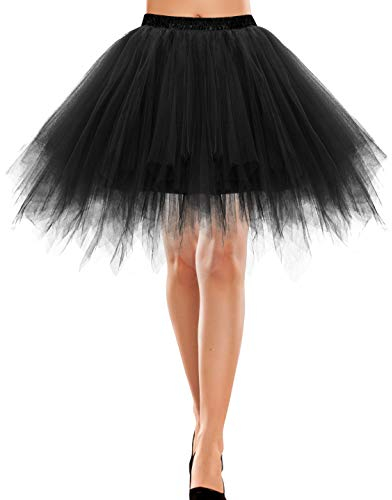 Rock lang Tüll Unterrock kurz Dirndl Rockabilly Rock mit Petticoat 50er Jahre weißRetro Tutu Ballet Tüllrock Crinoline Cosplay Rock Rockabilly Tanz Ballett Black M